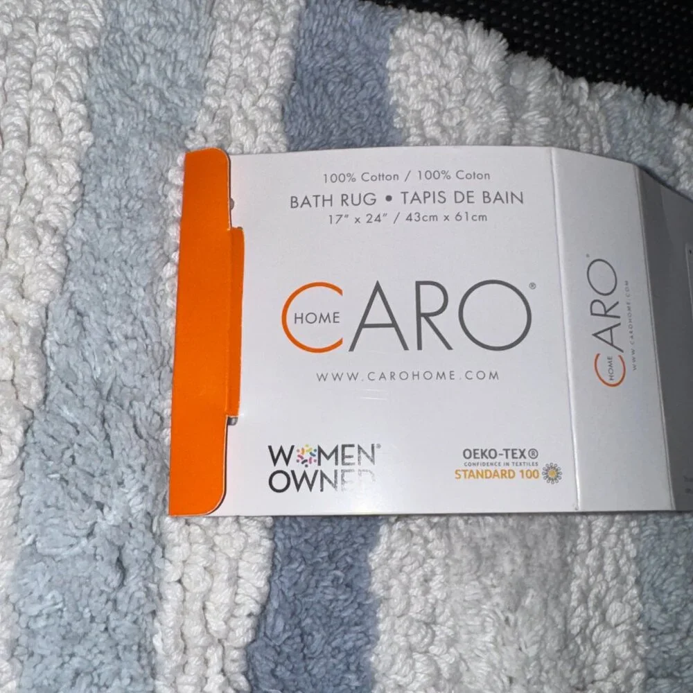 Caro 17 x 24 Blue White Stripes Striped Bath Rug Mat 100% COTTON Non Slip